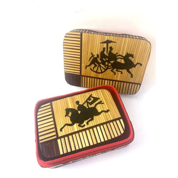 2 Vintage Japanese Bamboo Nesting Storage Trinket Boxes Stash Silhouette - Picture 2 of 6